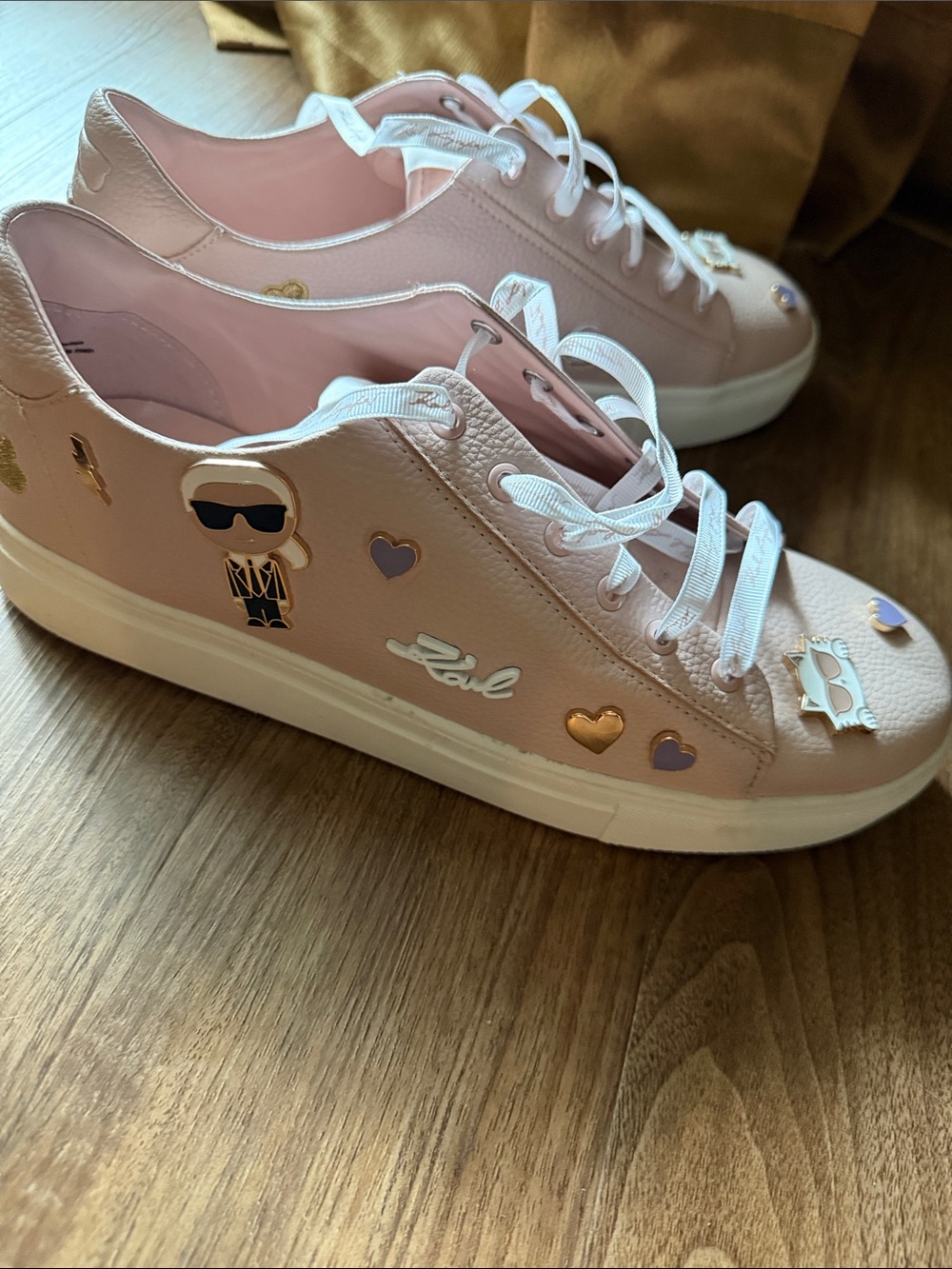 Karl Lagerfeld Pale Pink Heart & Charm Lace-Up Sneakers - Picture 5 of 11